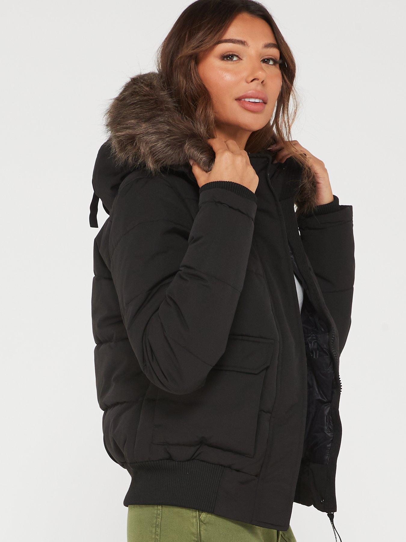 Superdry Hooded Everest Puffer Bomber Jacket - Black | Very.co.uk