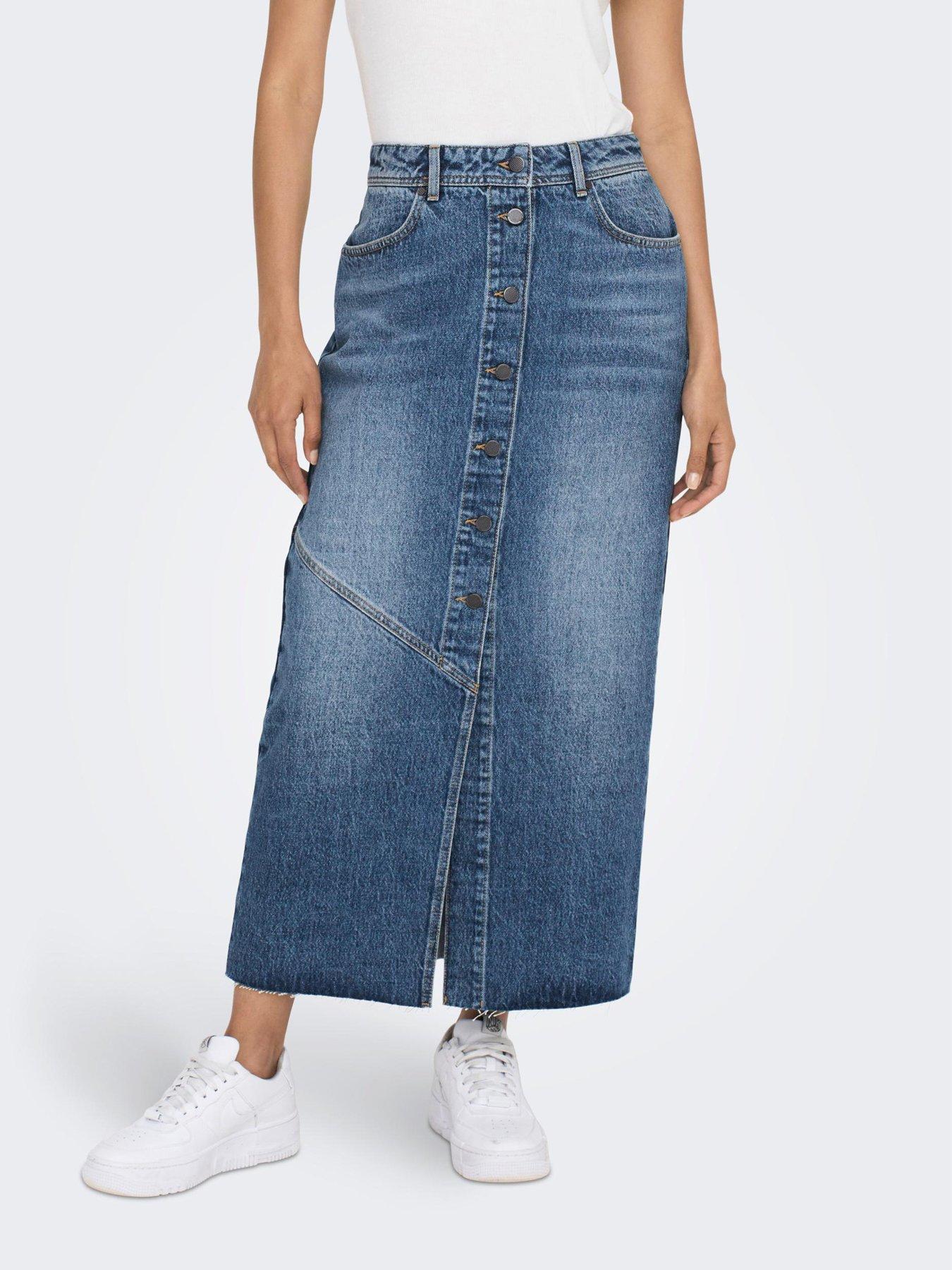 Only Sheena Mid Waist Long Denim Skirt Blue very