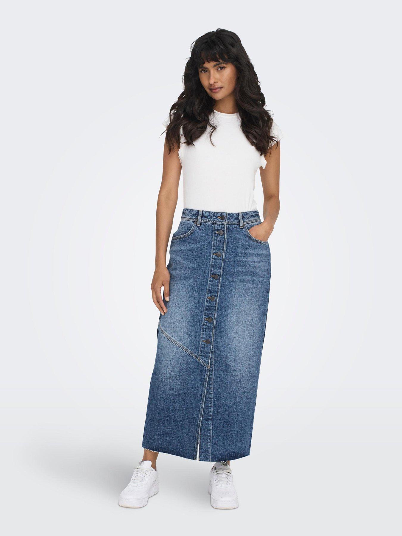 Long blue hotsell jean skirts uk