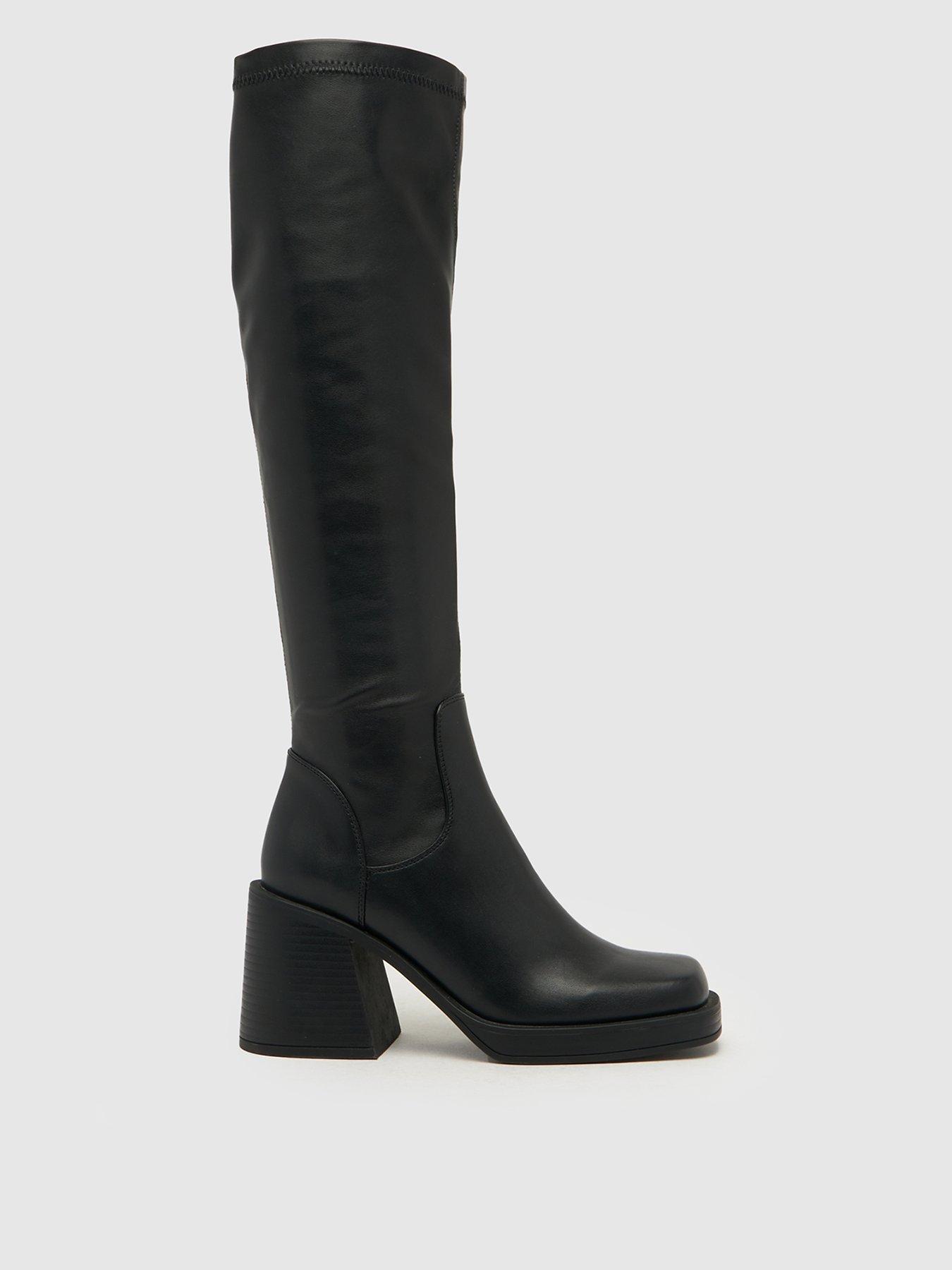 Schuh Danielle Platform Stretch Knee Boot - Black | very.co.uk