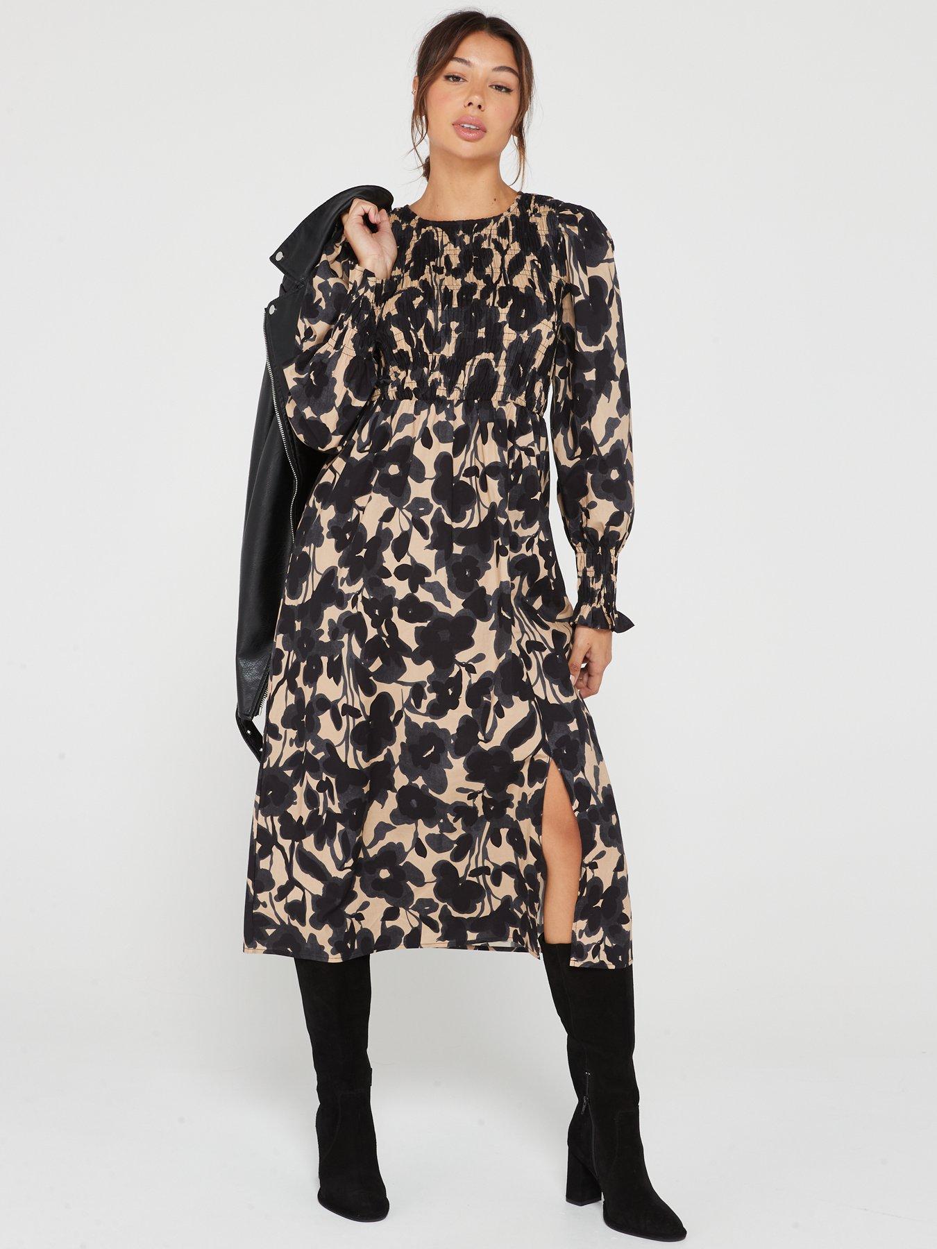 Long sleeve on sale leopard print dress