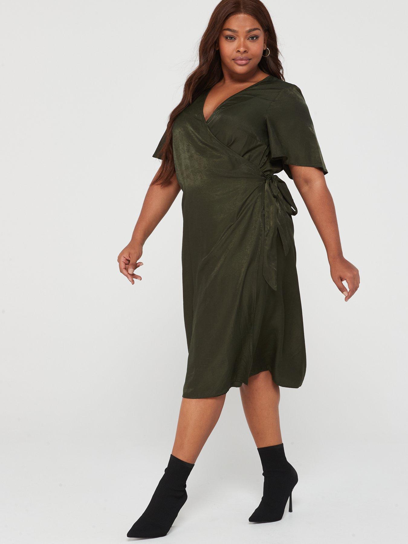 Army green hot sale wrap dress