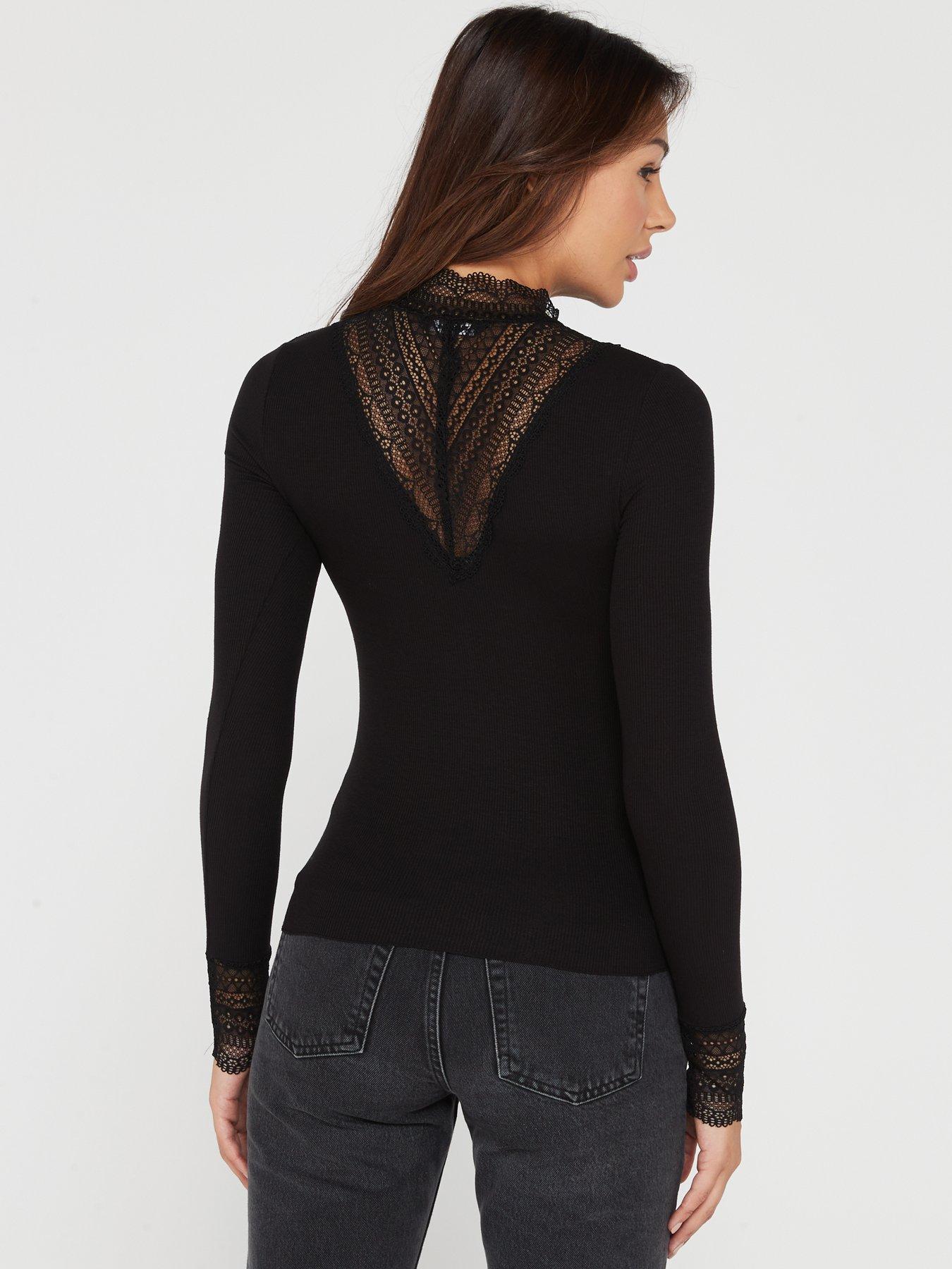 High Neck Lace Top - Black
