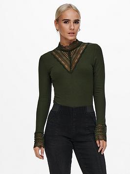 only tilde long sleeve high neck lace top - green