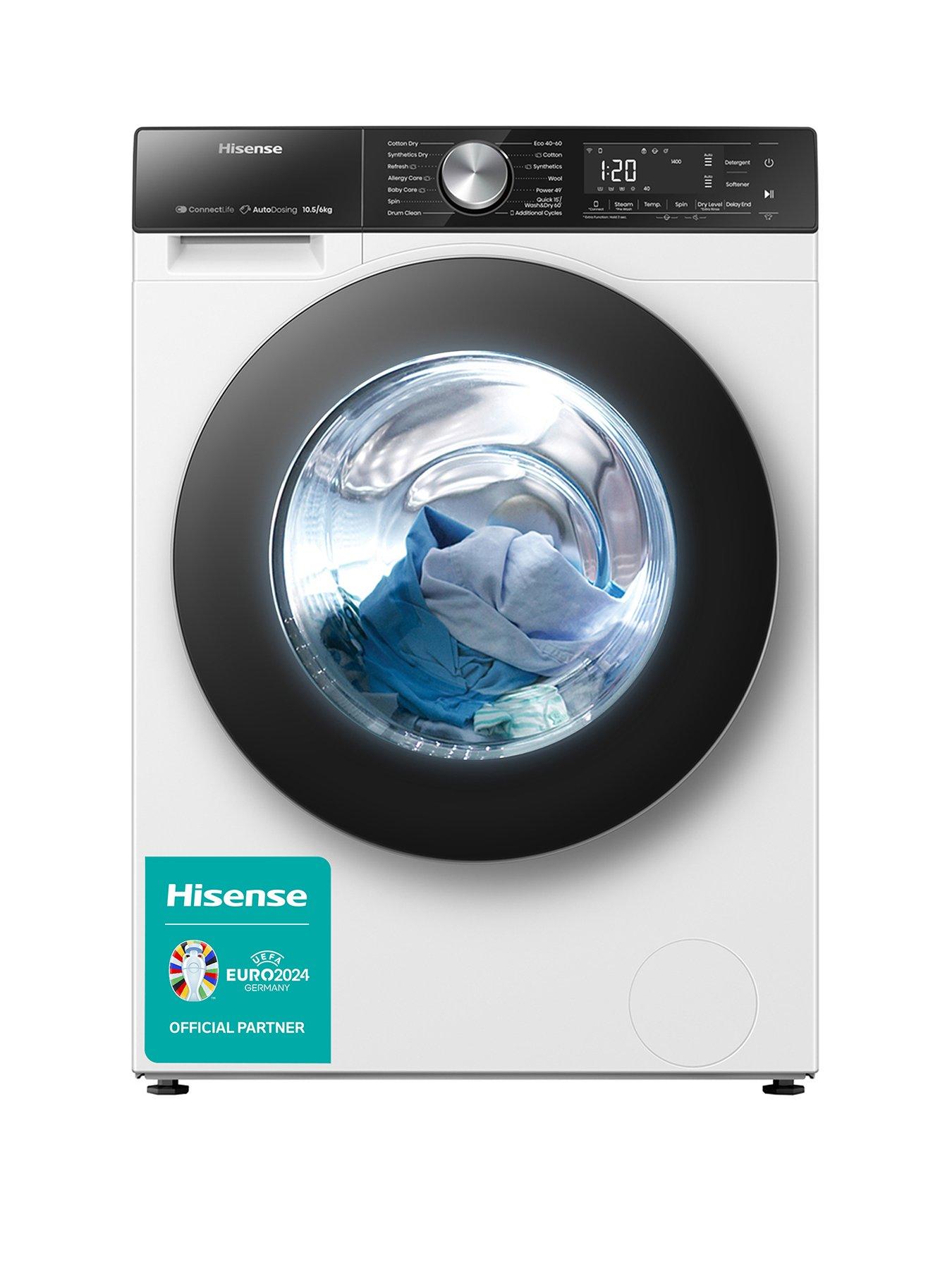 Product photograph of Hisense 5s Series Wd5s1045bw 10 5kg 1400rpm Auto Dosing Freestanding Washer Dryer - White from very.co.uk