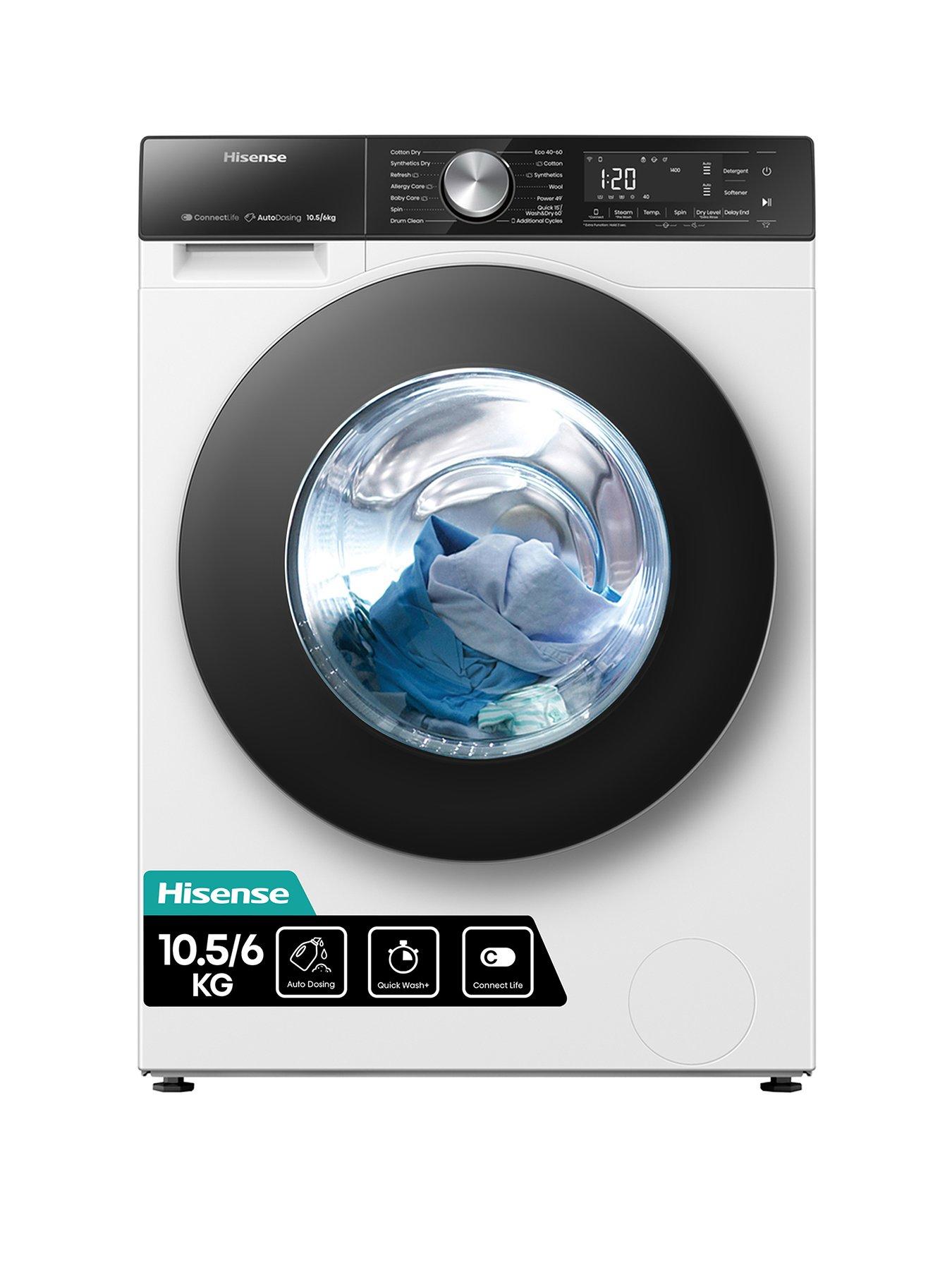 Product photograph of Hisense 5s Series Wd5s1045bw 10 5kg 1400rpm Auto Dosing Freestanding Washer Dryer - White from very.co.uk