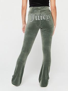 juicy couture classic velour diamante logo flared pant - green