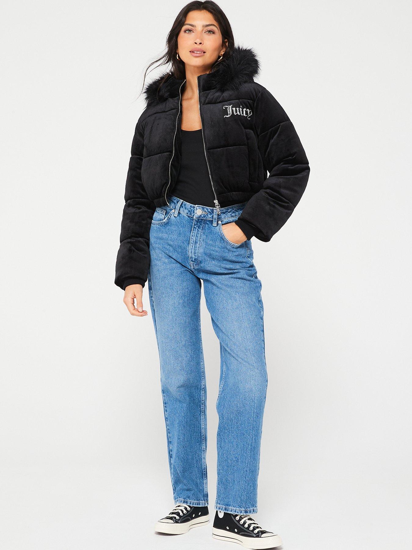 Black Super Cropped Peach Skin Puffer