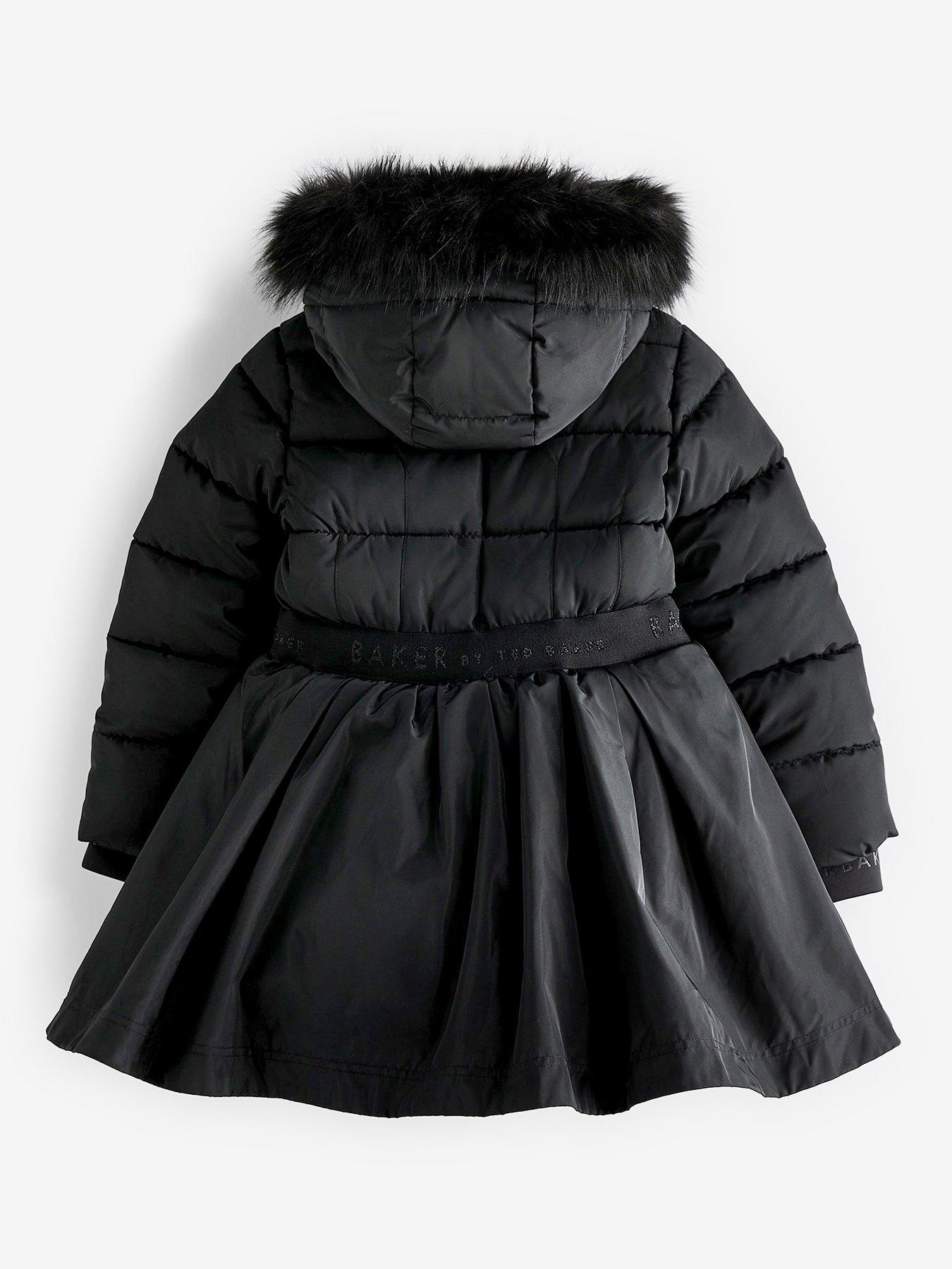 Girls black coat hot sale with fur hood