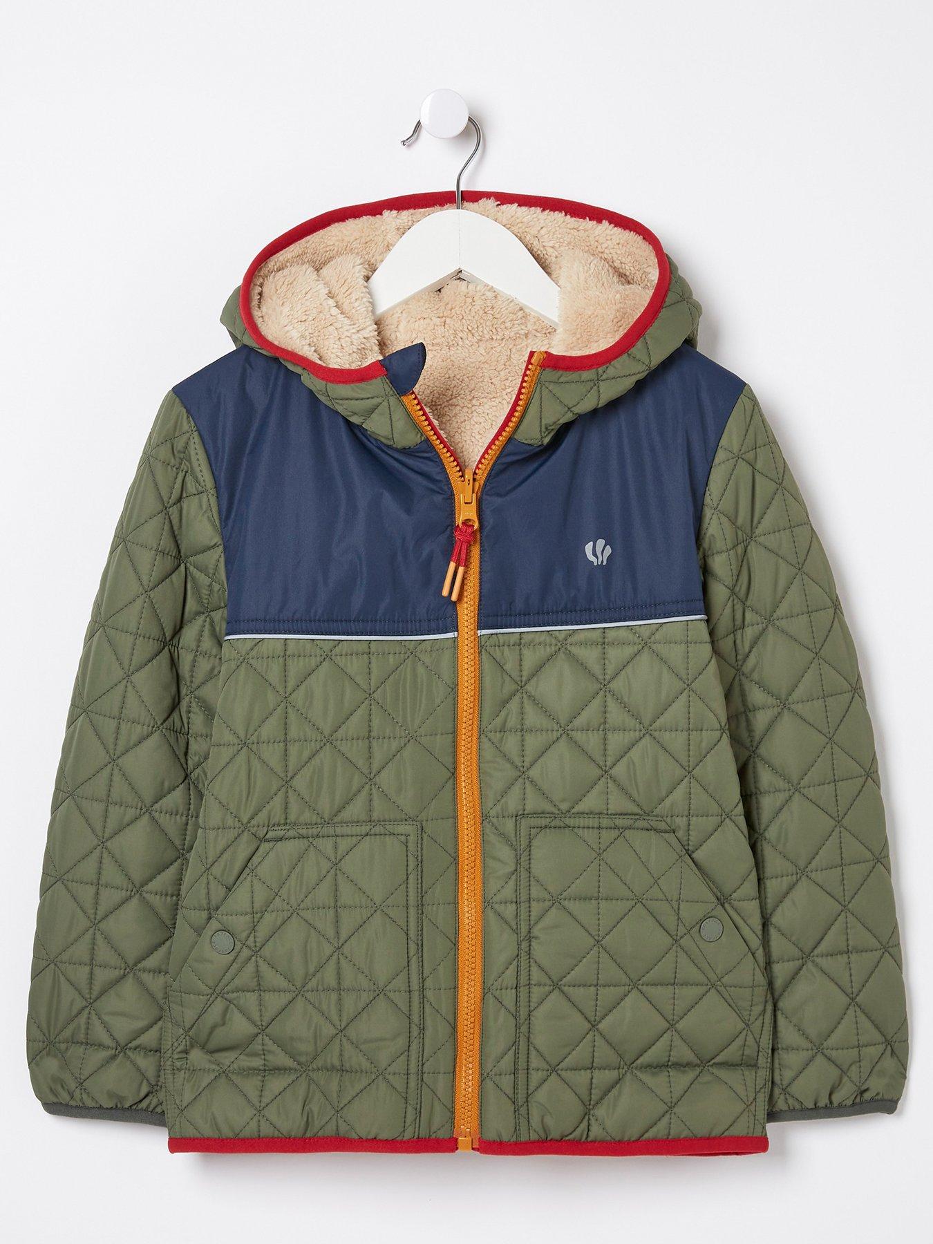 FatFace Boys Reversible Quilted Jacket Khaki Green very.co.uk