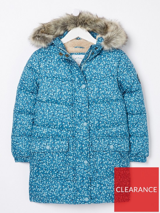 front image of fatface-girls-lily-longline-padded-coat-teal-green