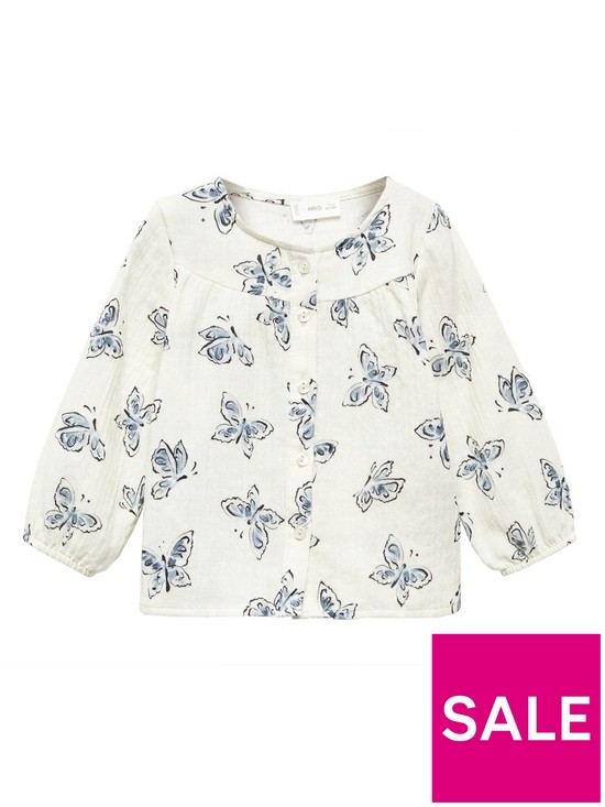 front image of mango-younger-girls-butterfly-long-sleeve-blouse-light-cream