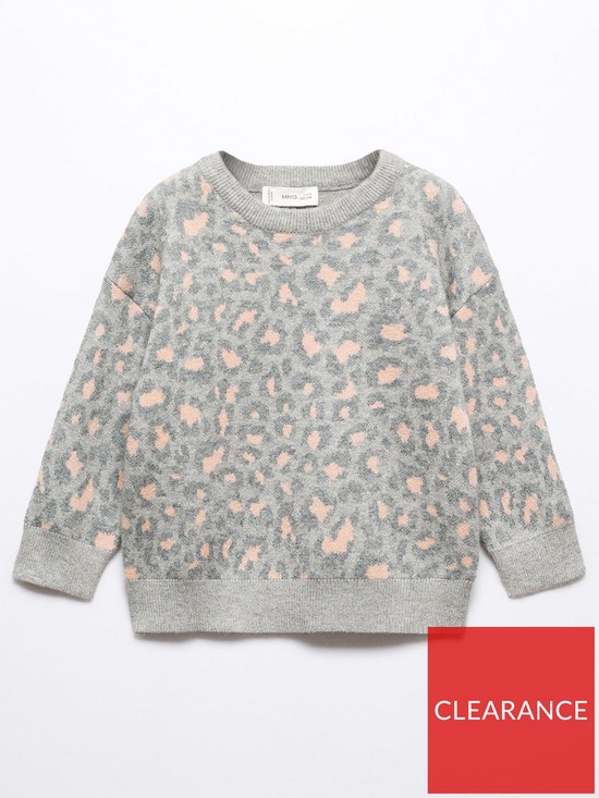 front image of mango-younger-girls-leopard-print-knitted-jumper-grey