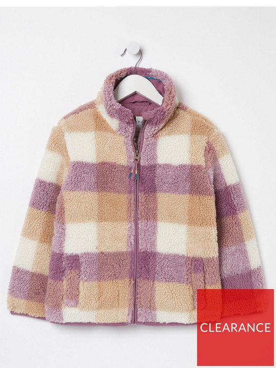 front image of fatface-girls-check-teddy-coat-lilac