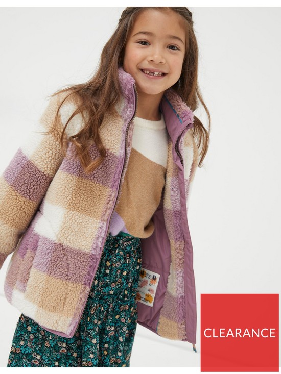 stillFront image of fatface-girls-check-teddy-coat-lilac