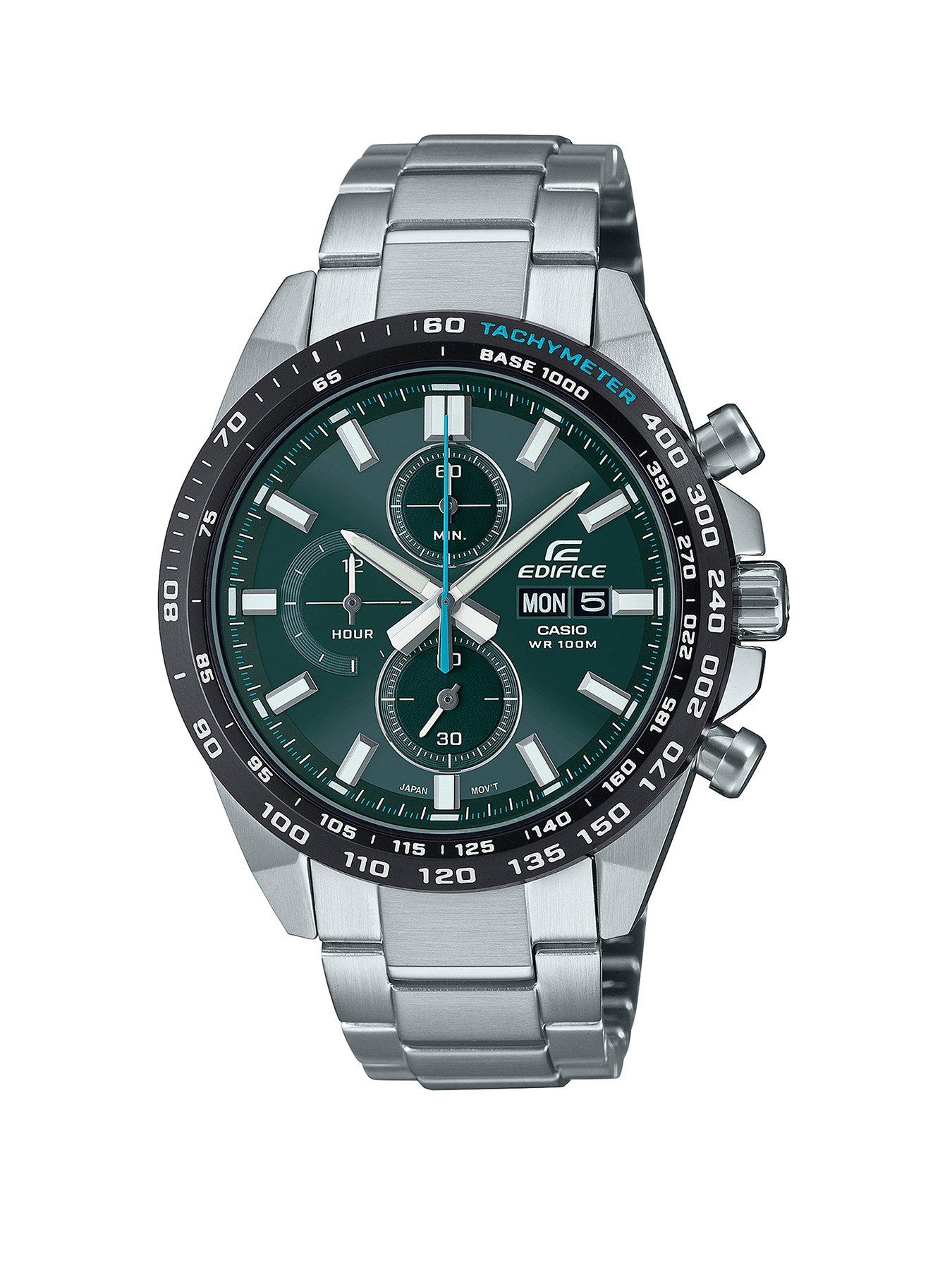 Product photograph of Casio Efr-574db-3avuef Men S Chronograph Watch - Silver Green from very.co.uk