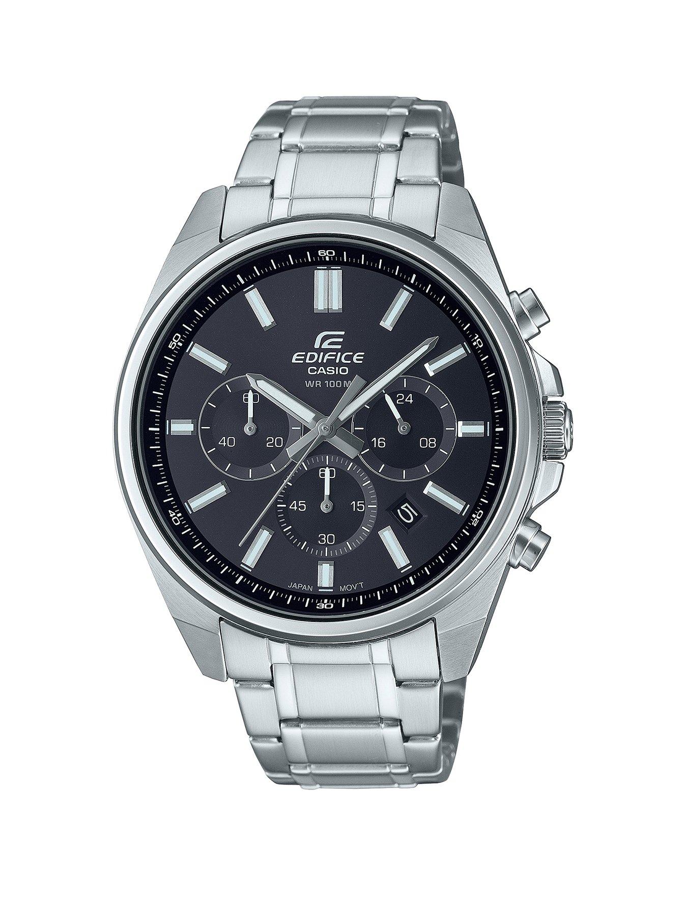 Product photograph of Casio Chronograph Stainless Steel Watch - Black from very.co.uk