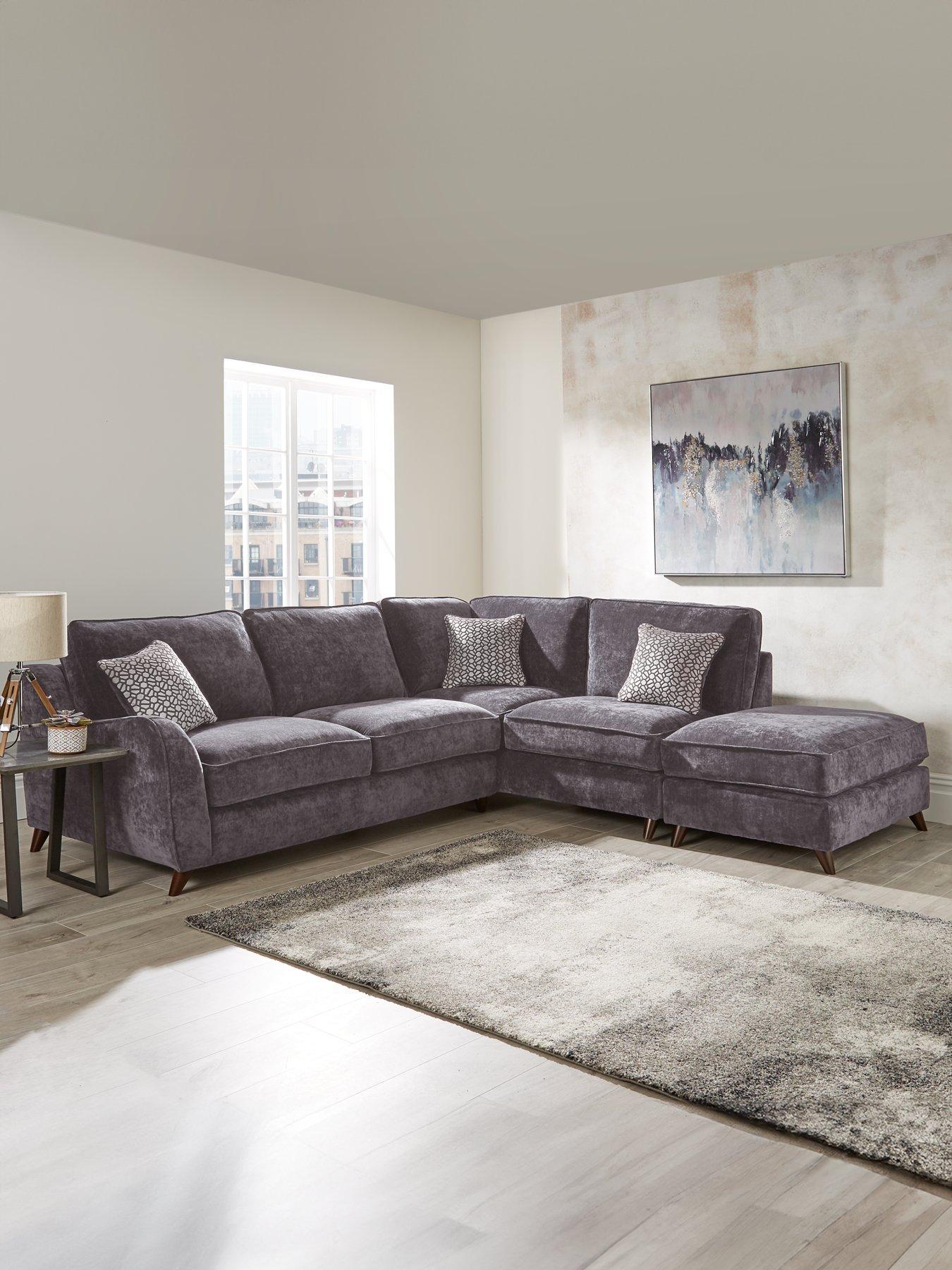 undefined Verity Right Hand Fabric Corner Chaise Sofa + Footstool