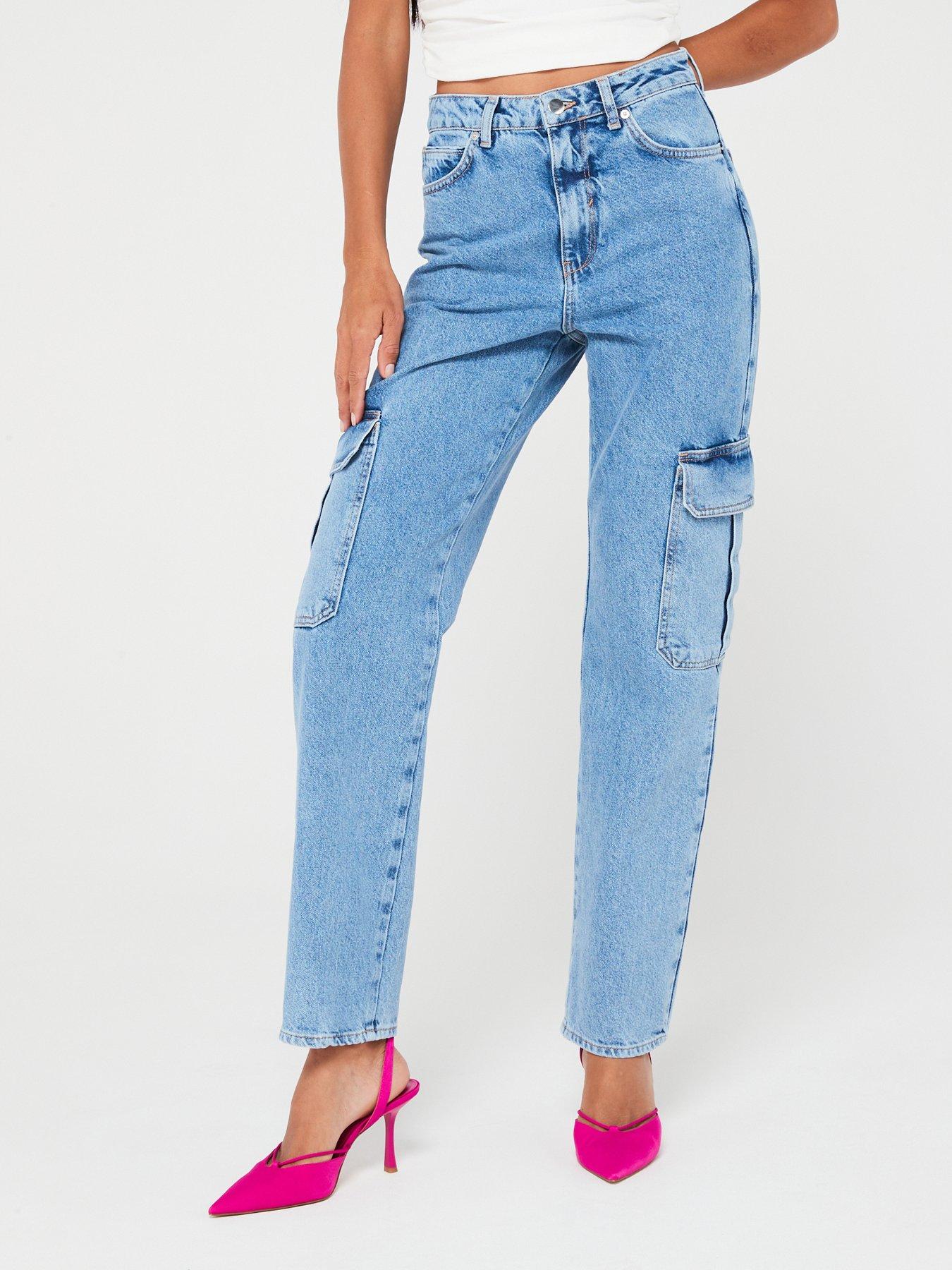 V by Very Straight Fit Denim Cargo Mid Wash Very