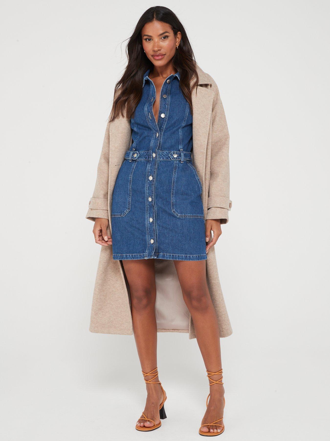 V by Very Long Sleeve Denim Dress Blue