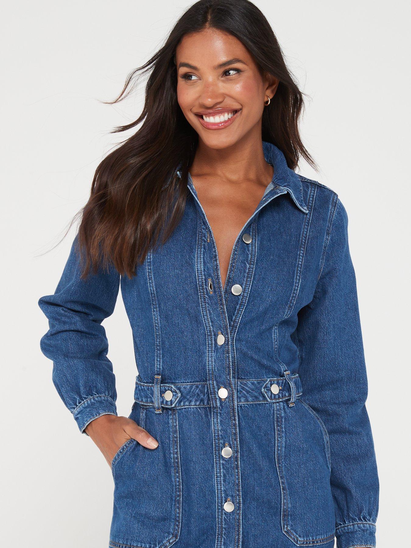 V by Very Long Sleeve Denim Dress - Blue | Very.co.uk