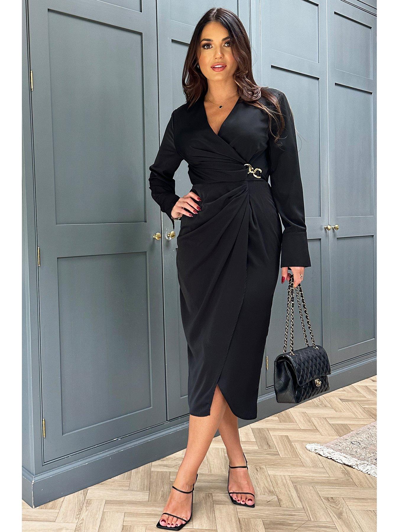 Black and cheap gold wrap dress