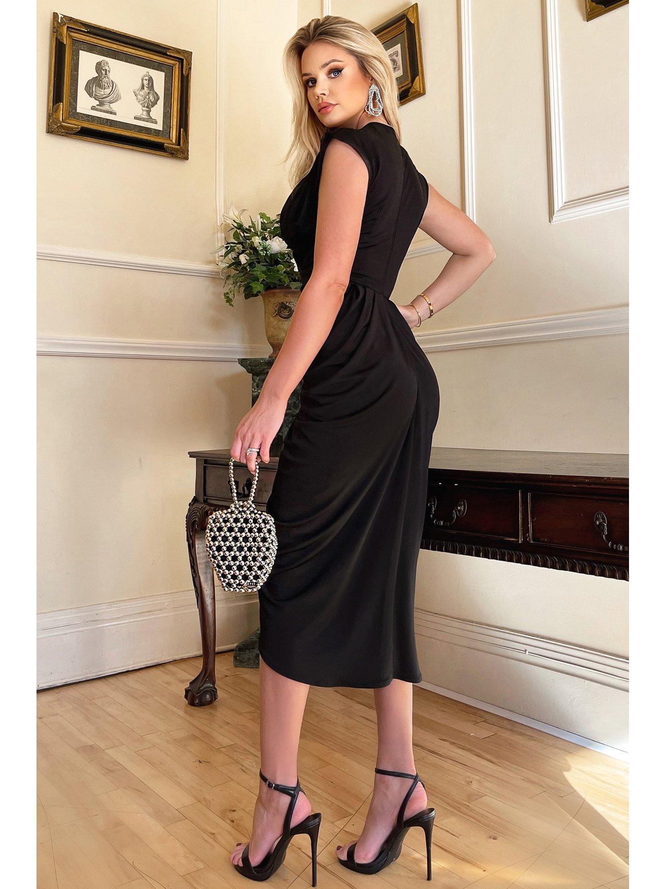 AX Paris Black Wrap Draped Midi Dress Very