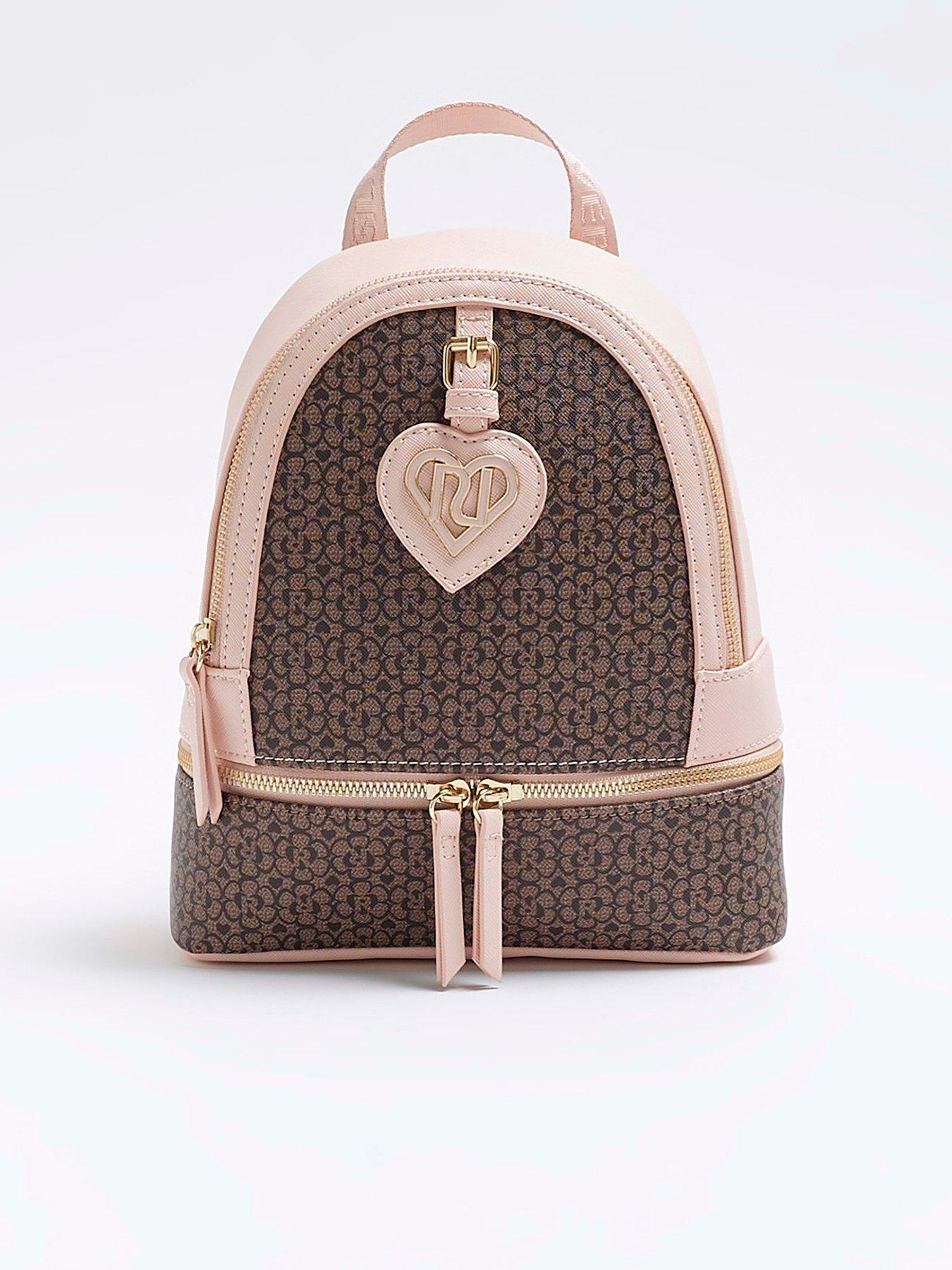 River Island Monogram Backpack in Brown