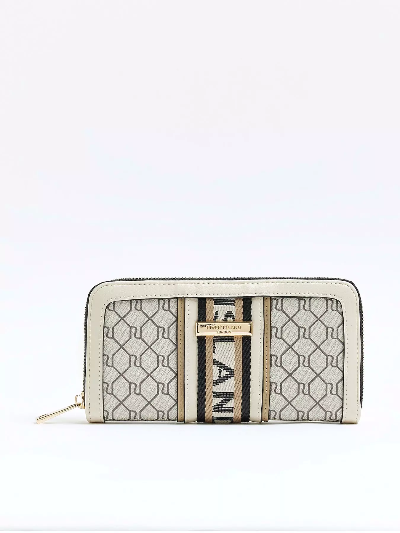 River Island padded monogram zip wallet in blue