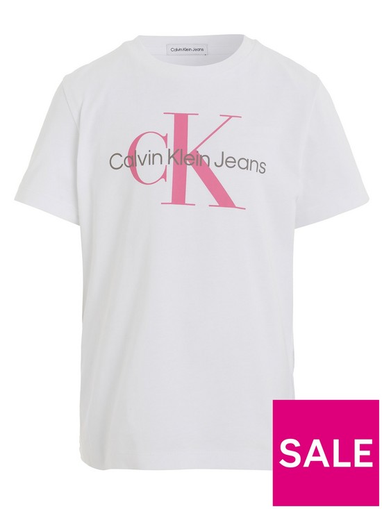 front image of calvin-klein-jeans-girls-ck-monogram-t-shirt-white