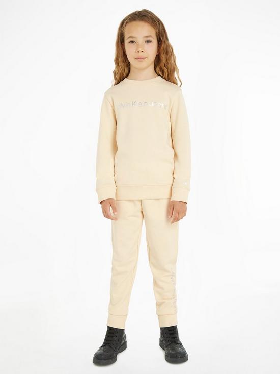 stillFront image of calvin-klein-jeans-kids-institute-logo-long-sleeve-top-and-jog-set-vanilla
