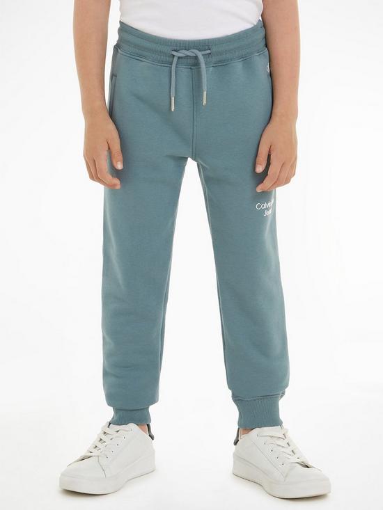 stillFront image of calvin-klein-jeans-boys-ckj-stack-logo-sweatpants-goblin-blue