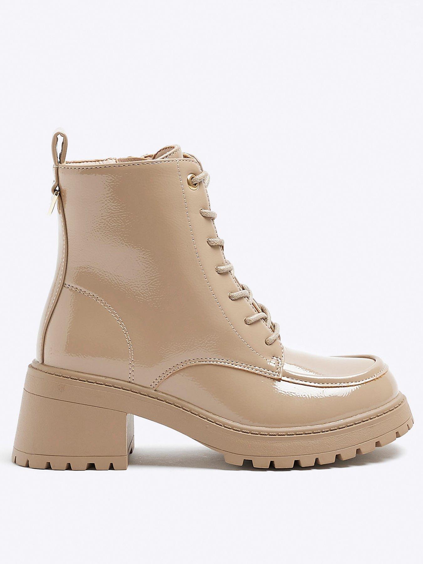 River island heeled patent 2024 military boots in black