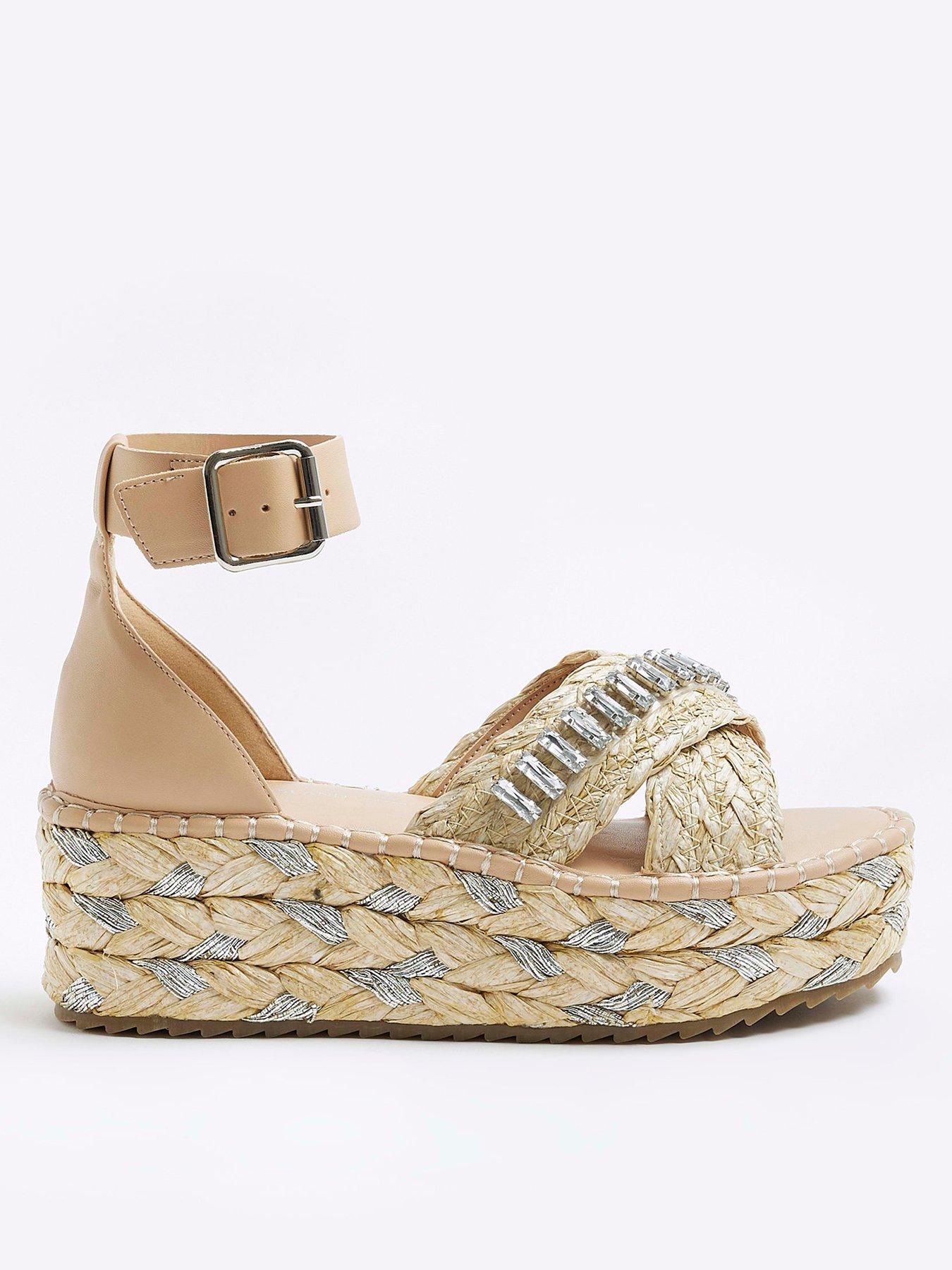 Beige studded flatform espadrille wedges best sale river island