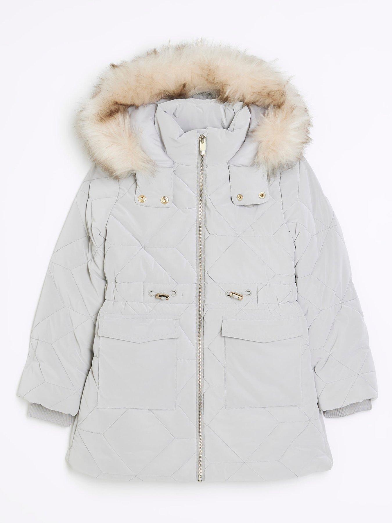 Girls Hooded Padded Puffer Coat Grey