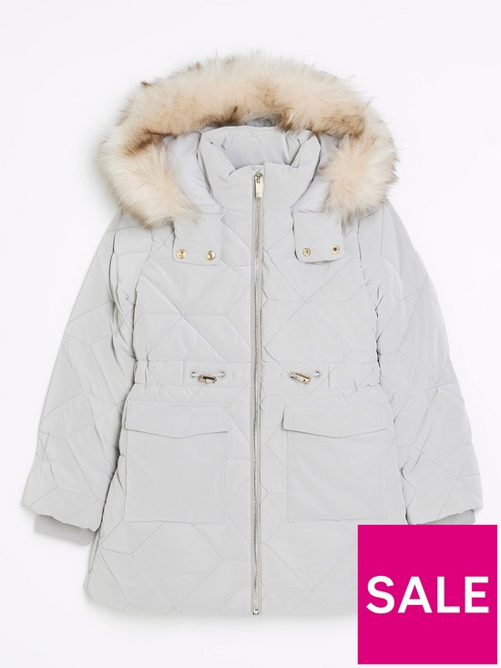 front image of river-island-girls-hooded-padded-puffer-coat-grey