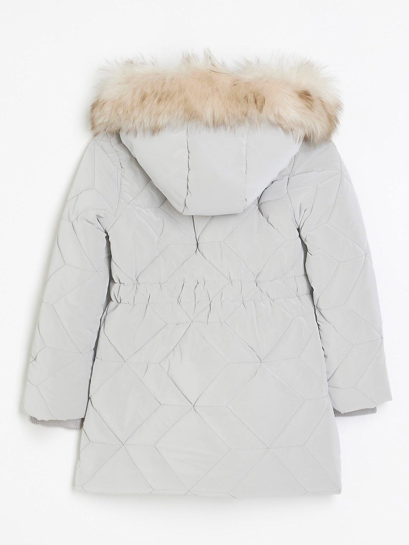 Girls Hooded Padded Puffer Coat Grey