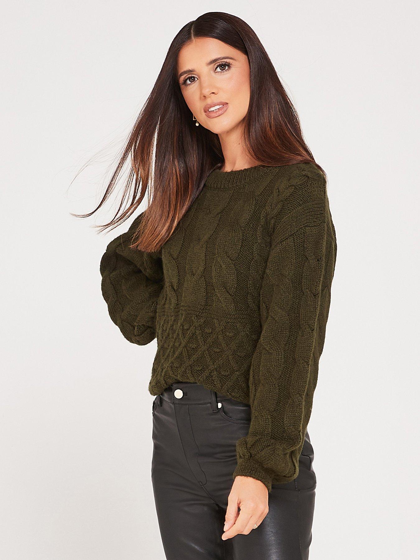 Lucy Mecklenburgh x V by Very Chunky Cable Knit Jumper - Green