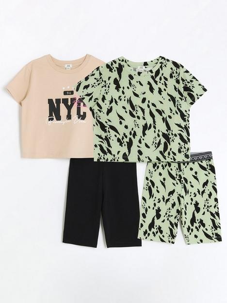river-island-girls-nyc-t-shirt-cycle-short-set-khaki