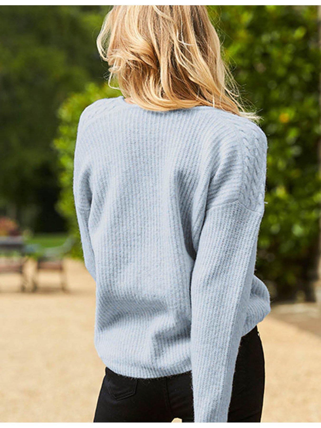 Sosandar Pale Blue Cable Shoulder Jumper