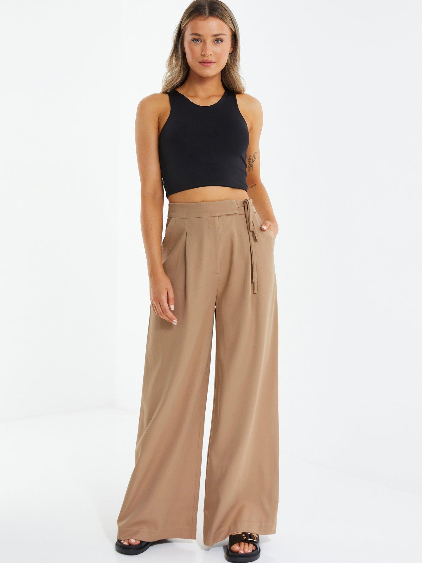 Stone High Waisted Wide Leg Trousers