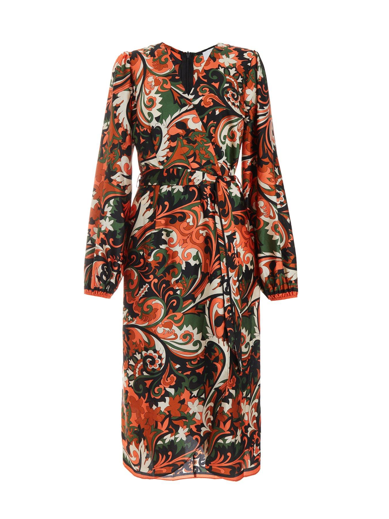 Image 1 of 3 of Quiz Black Satin Paisley Print Midi Dress