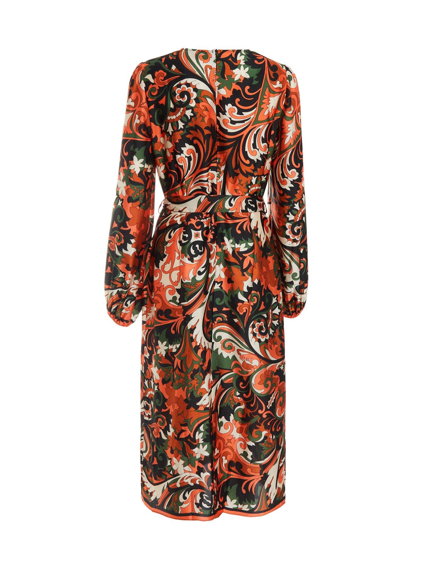 Image 2 of 3 of Quiz Black Satin Paisley Print Midi Dress