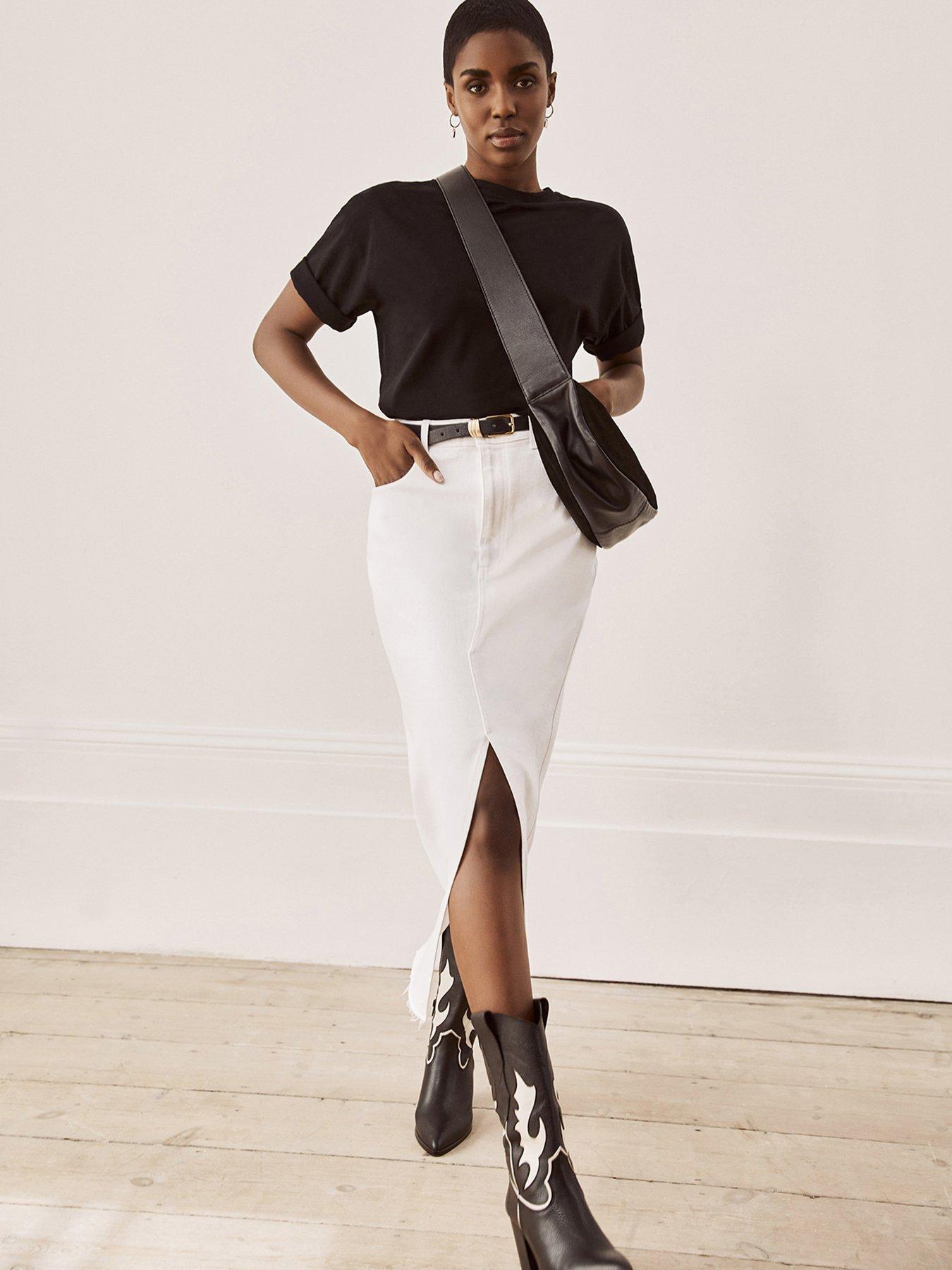 Black and 2024 white denim skirt