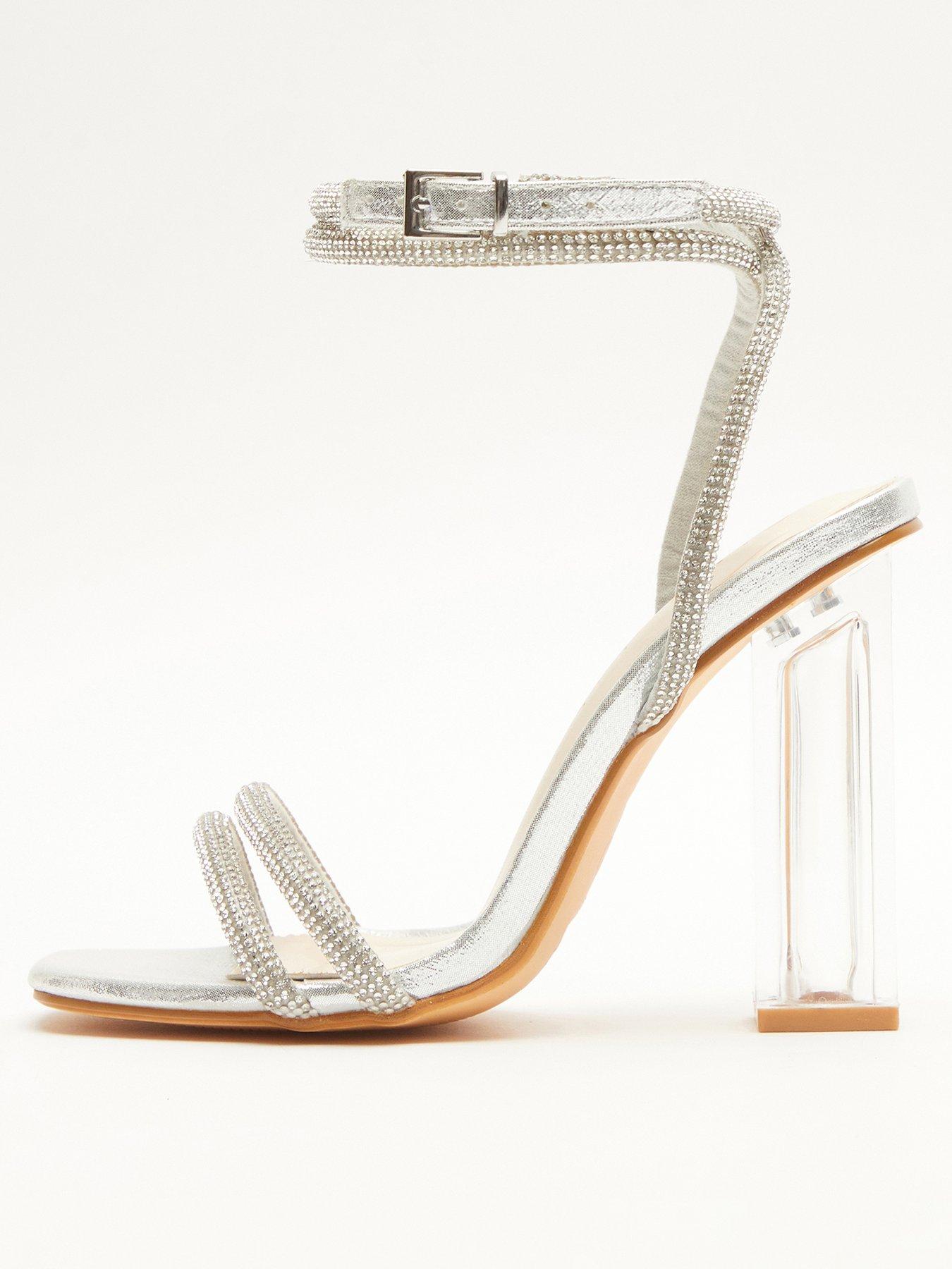 Silver and outlet clear block heels