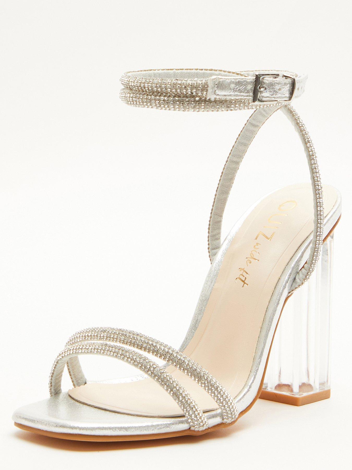 Quiz Wide Fit Silver Diamante Clear Heeled Sandals Very