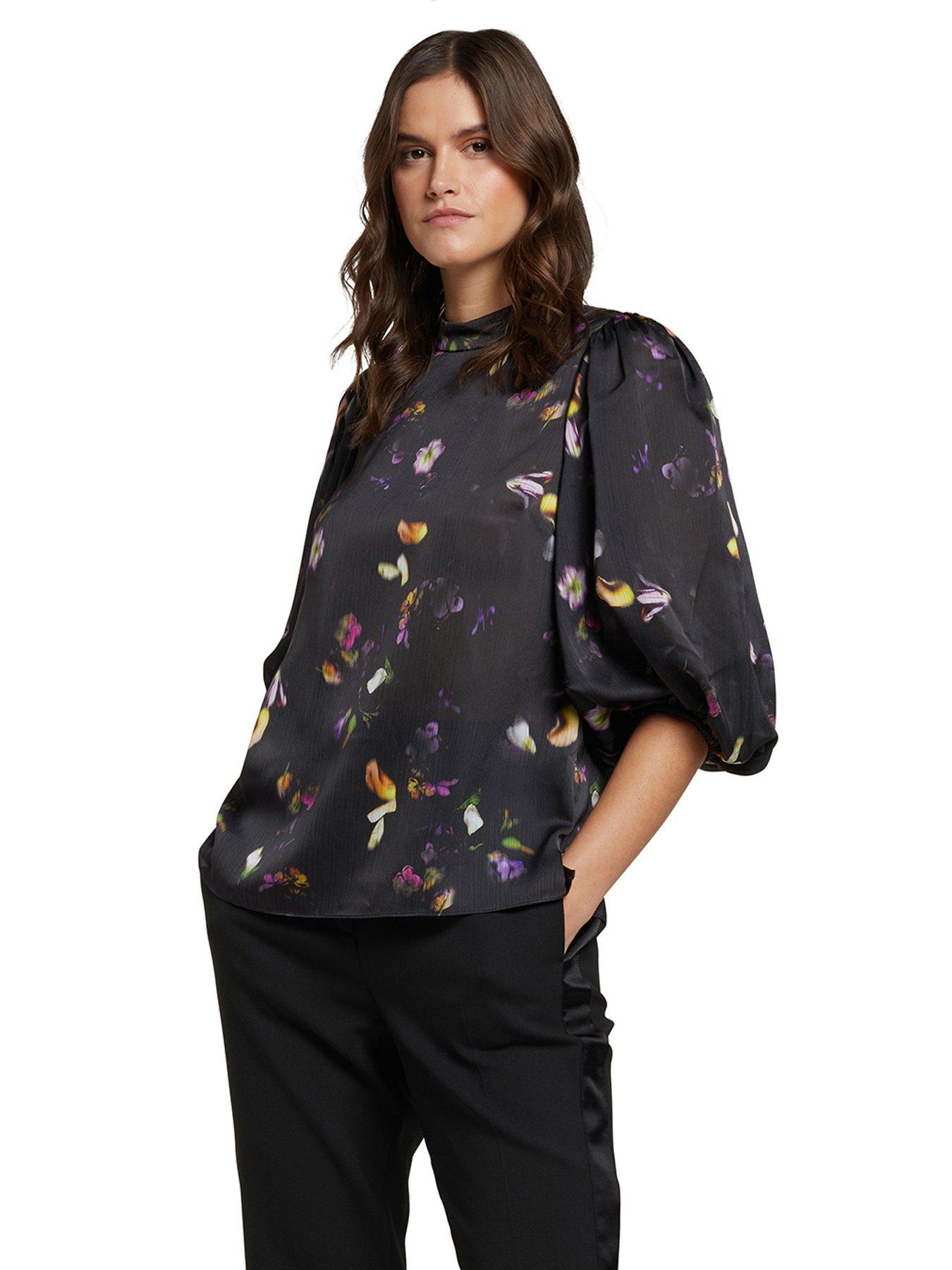 Ted Baker Niycole High Neck Top With Balloon Sleeves - Black, Black, Size 5=16, Women