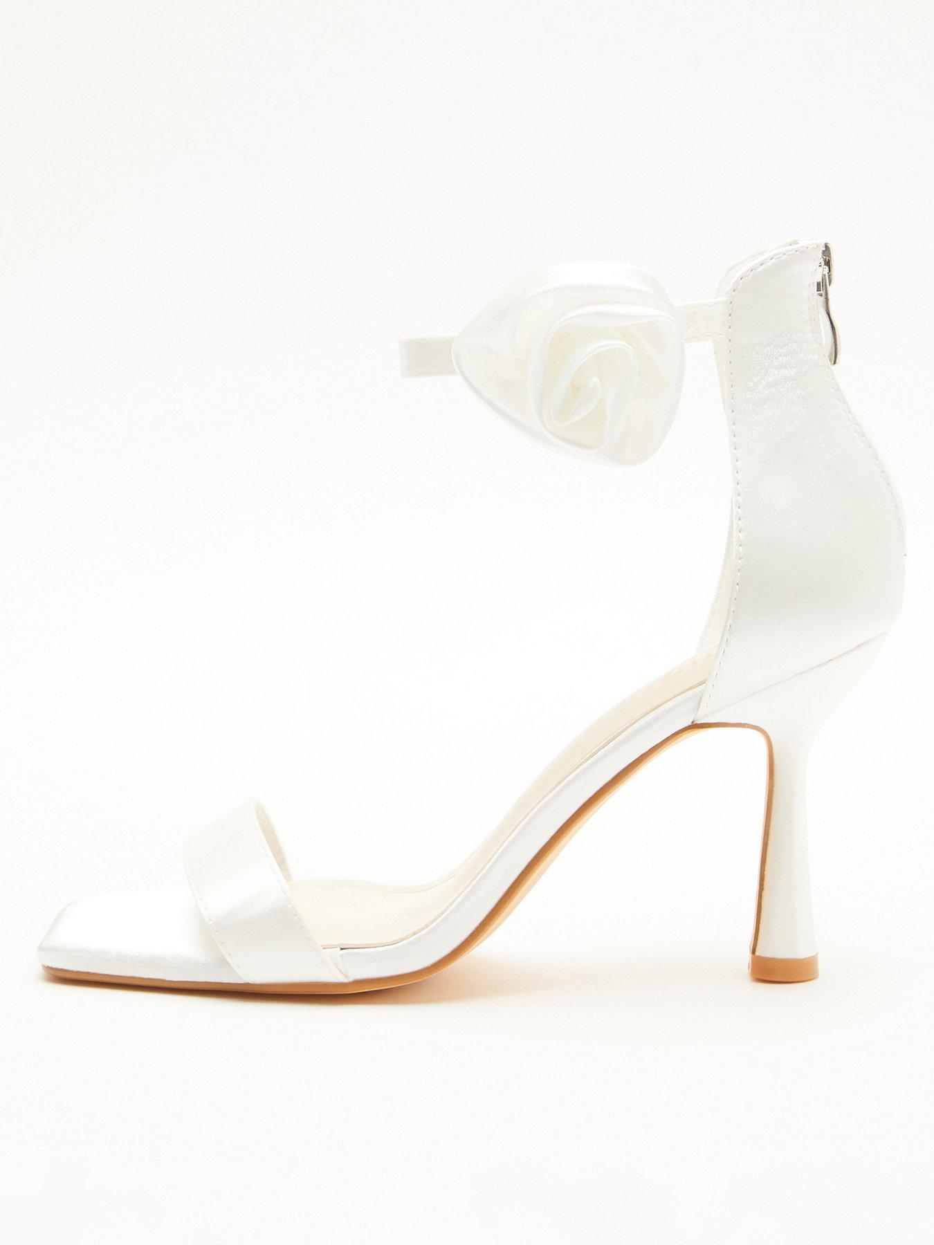 Bridal Satin Corsage Heeled Sandals White