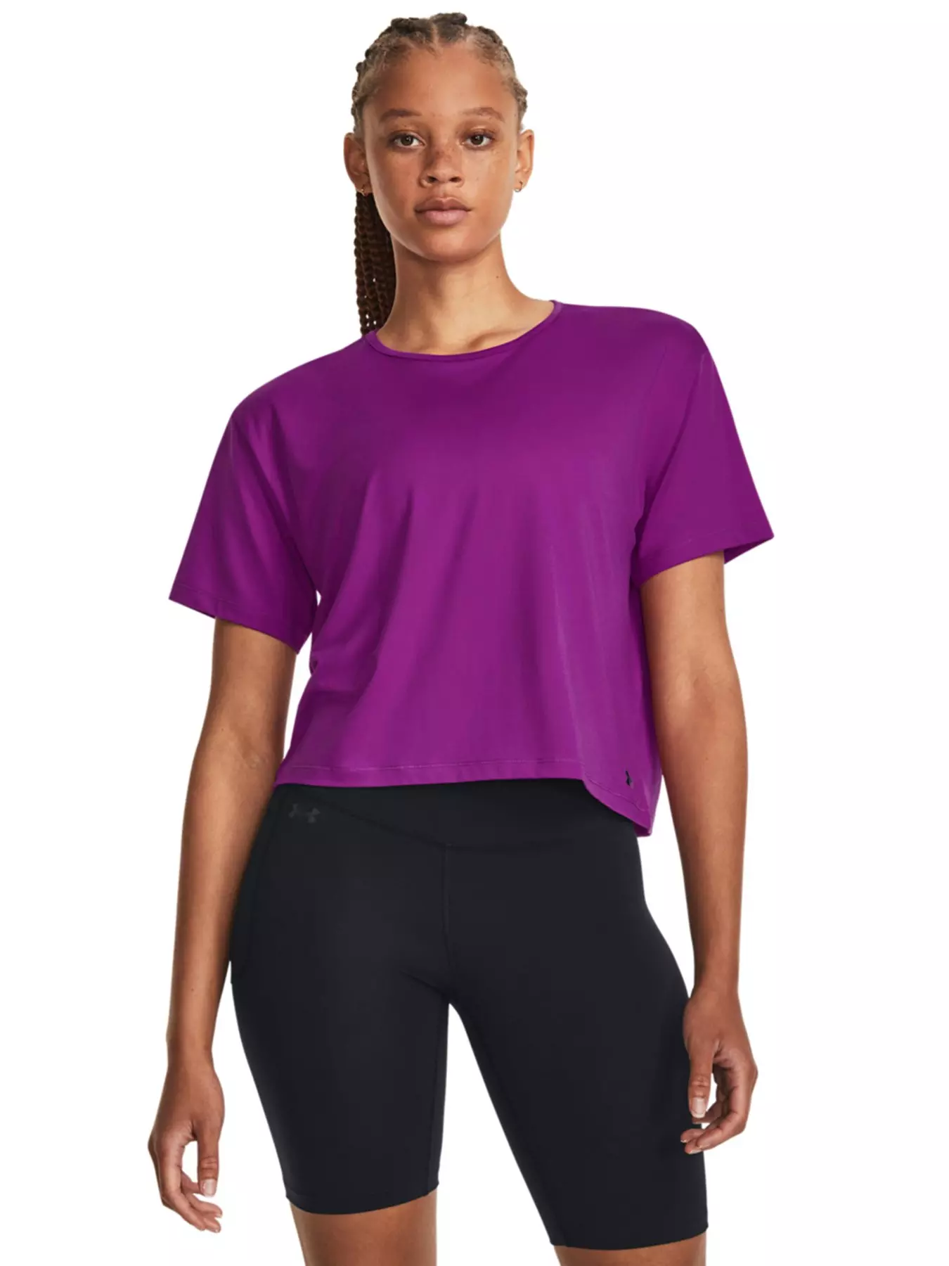 Under Armour Fitted Heat Gear Purple Print Cropped Workout