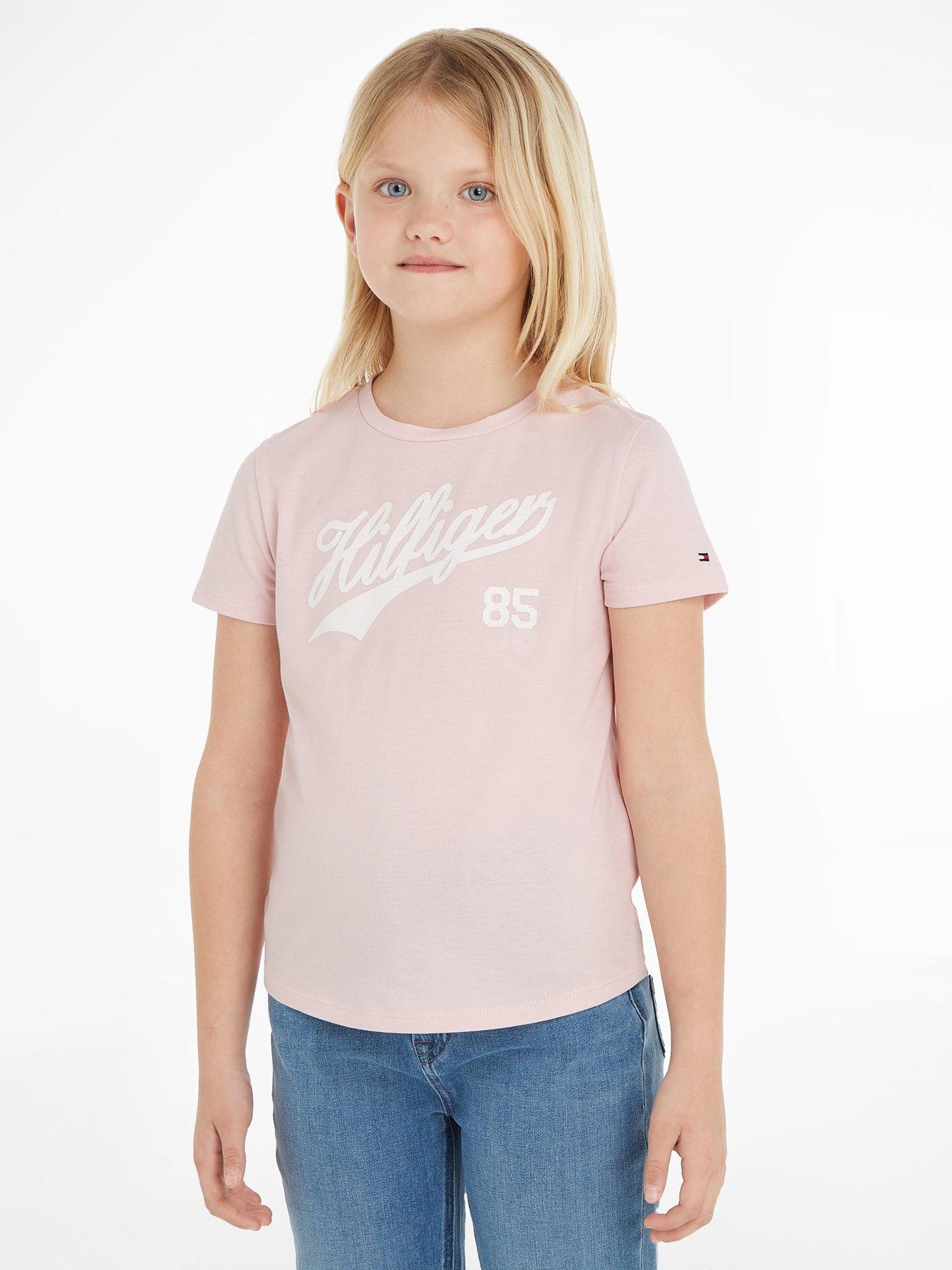 Tommy Hilfiger Girls Hilfiger Script Short Sleeve T shirt Pink